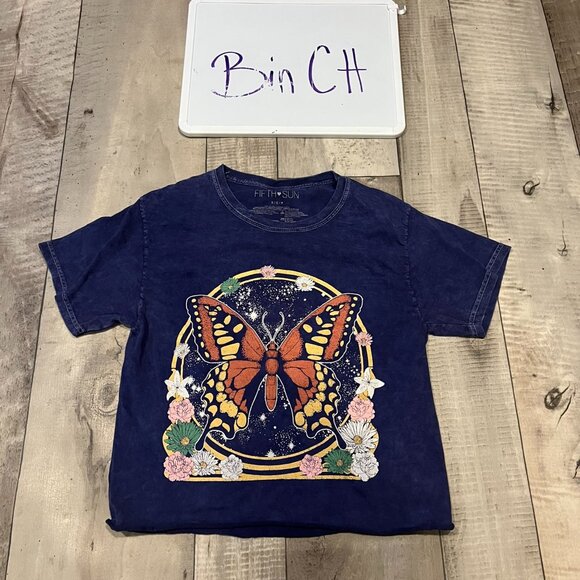 Fifth Sun Tops - Fifth Sun 100% Cotton Mineral Wash Butterfly Flowers Celestial Crop T-Shirt S